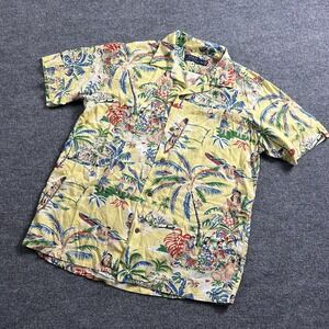 Polo Ralph Lauren Shirt Mens Medium Yellow Hawaiian Hula Aloha Viscose